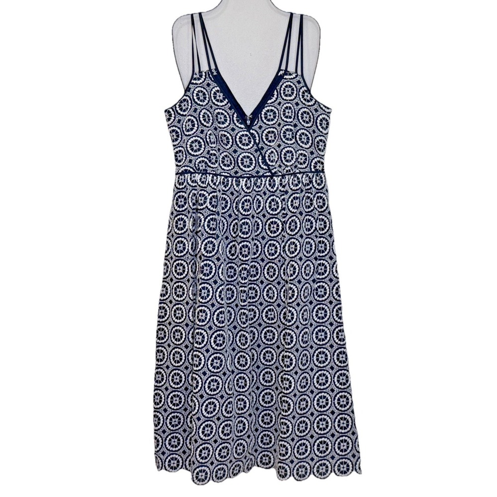 J.Crew Sun Midi Dress Size 6 Dark Blue White Eyelet Double Spaghetti Strap NEW